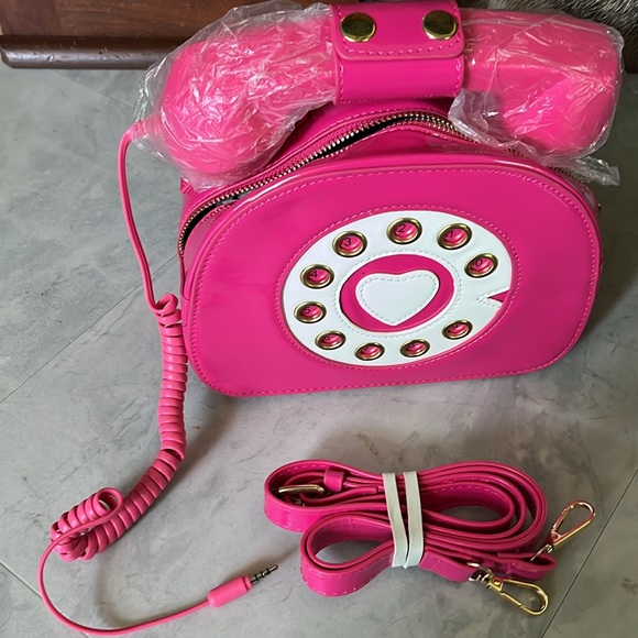 CALL ME old-fashioned Handset phone NWT works from your bag pink patent/white - Picture 9 of 11